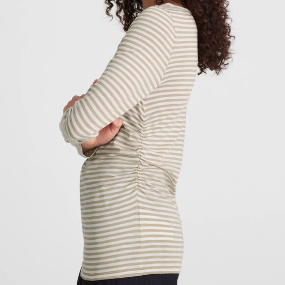 NEW WITH TAGS Madewell Ruched Crewneck Long-Sleeve Tee in Soft Slub in Dune L - Picture 6 of 6